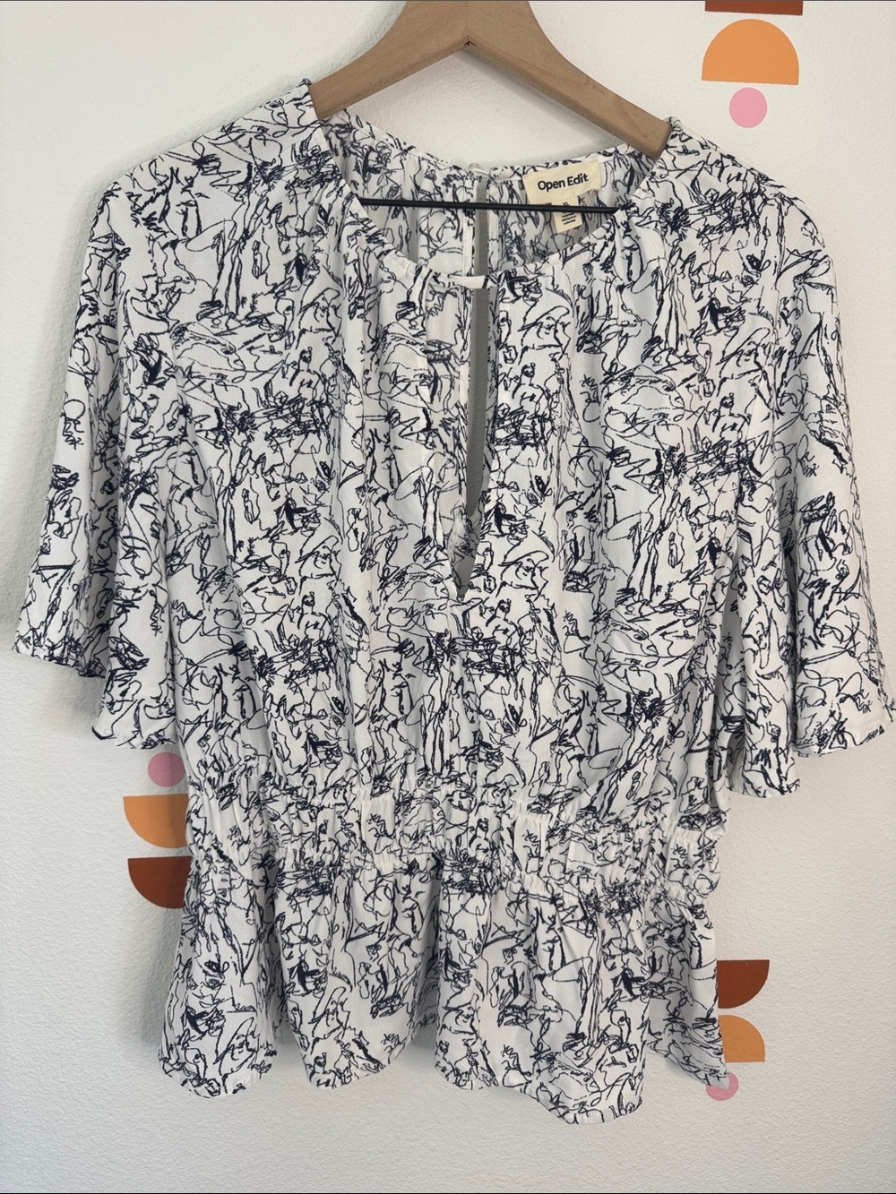 Open Edit White Printed Short-Sleeve Peplum Blouse N0240